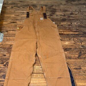 Vintage Carhartt R03 BRN Canvas Quilt Lined Bib Overalls 42x32 Made in USA Union